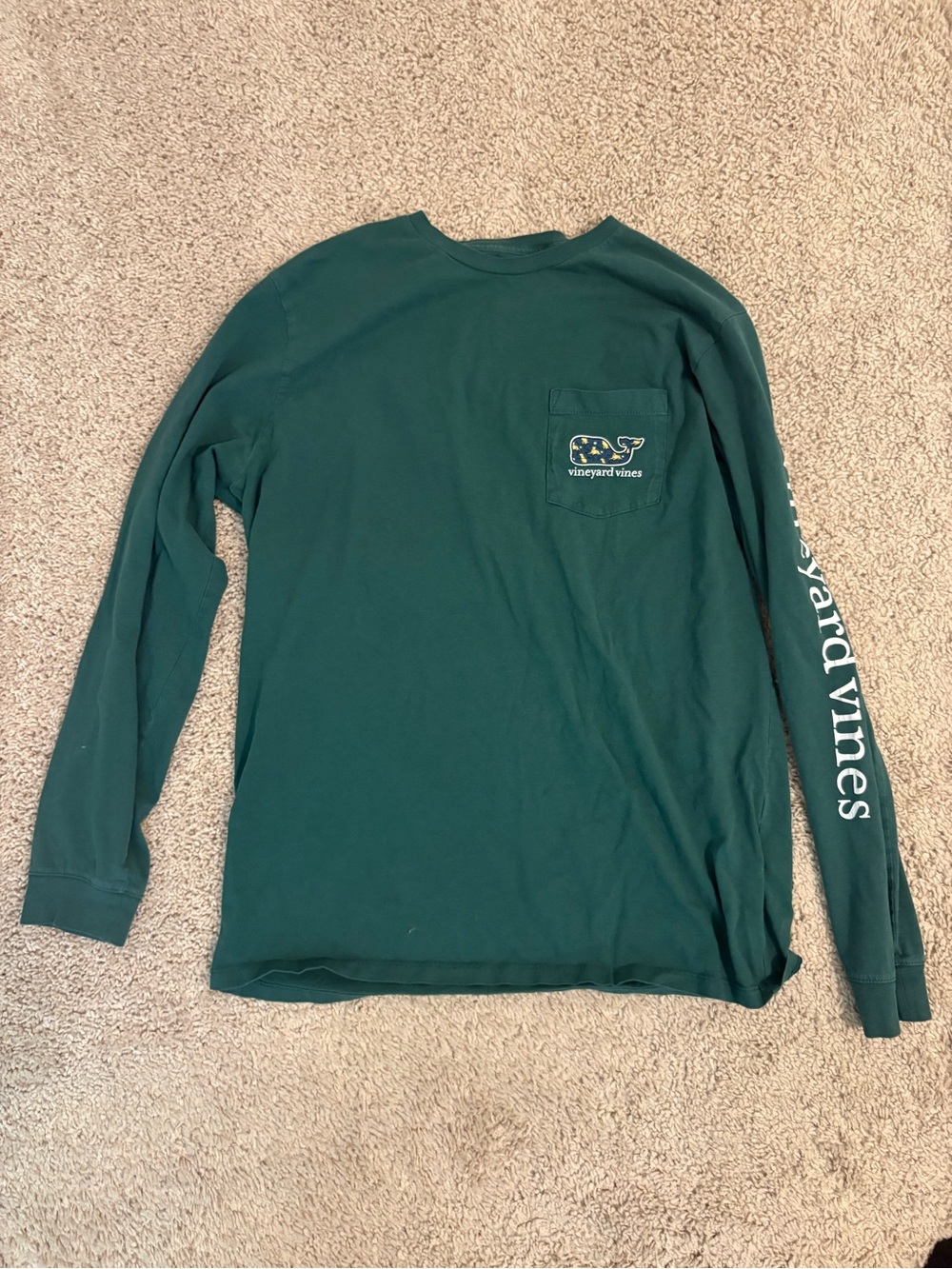 Vineyard Vines Deep Green Long-Sleeve Pocket Tee with Sleeve Logo Medium